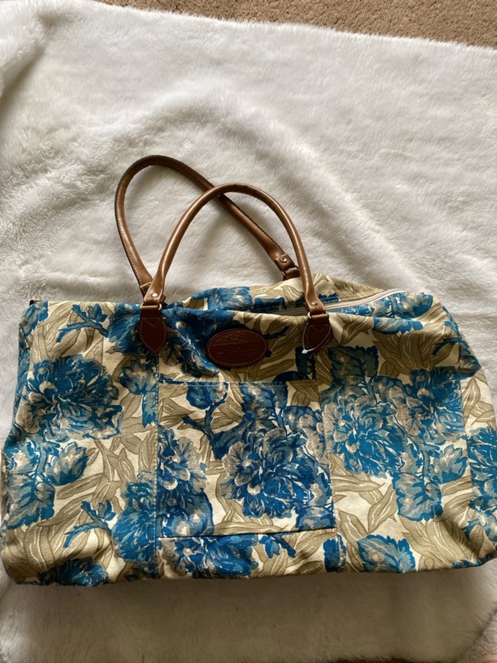 M Sport Canvas Floral Weekender Bag with Brown Leather Handles